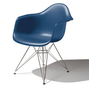 Eames Molded Plastic Arm Chair Wire Base / DAR Side/Dining herman miller Trivalent Chrome Base Frame Finish + $20.00 Peacock Blue Seat and Back Standard Glide With Felt Bottom + $20.00