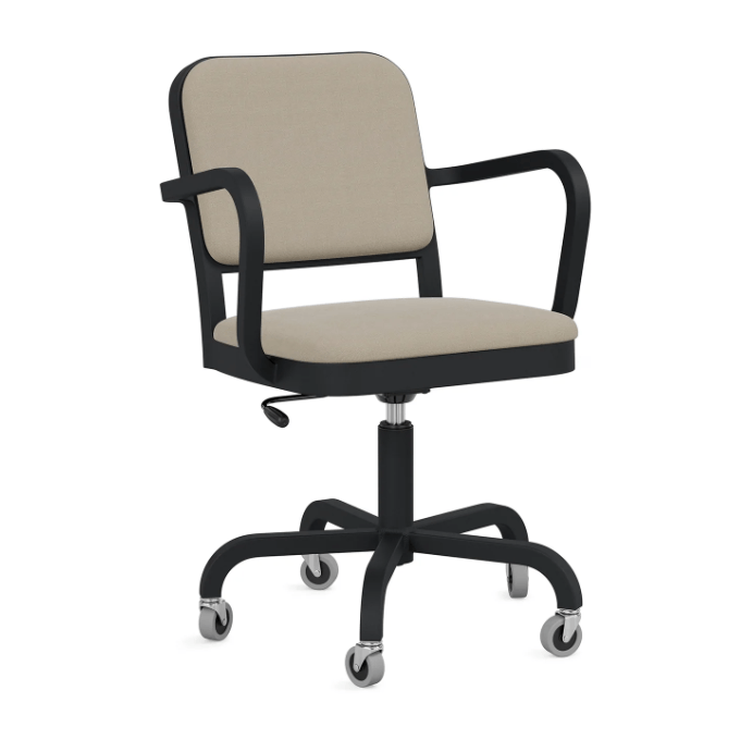 Emeco Navy Officer Swivel Armchair Office Chair Emeco Black Powder Coated Kvadrat Hallingdal 200 