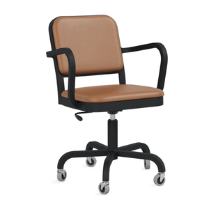 Emeco Navy Officer Swivel Armchair Office Chair Emeco Black Powder Coated Leather Spinneybeck Volo Tan 