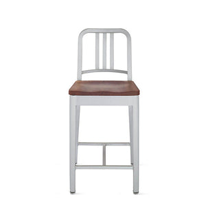 Emeco 1006 Navy Counter Stool With Wood Seat Side/Dining Emeco Brushed Walnut No Arms