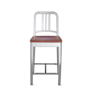 Emeco 1006 Navy Counter Stool With Wood Seat Side/Dining Emeco Hand Polished Cherry No Arms