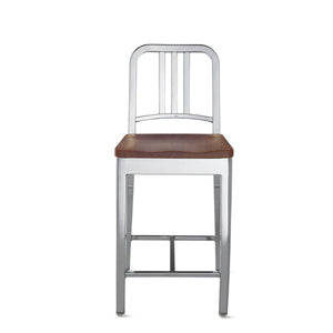 Emeco 1006 Navy Counter Stool With Wood Seat Side/Dining Emeco Hand Polished Walnut No Arms