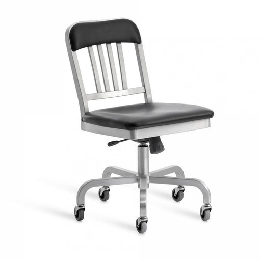 Navy Semi-Upholstered Swivel Side Chair task chair Emeco Brushed 
