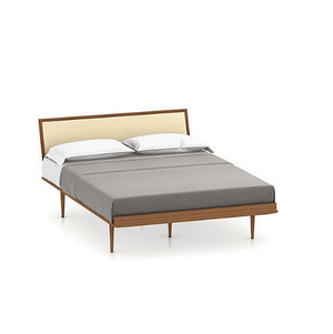 Nelson Thin Edge Bed - Wood Taper Legs Beds herman miller Queen Size Natural Cane Headboard Walnut Frame & Legs Finish