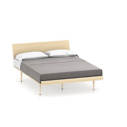 Nelson Thin Edge Bed - Wood Taper Legs Beds herman miller Queen Size Veneer Headboard White Ash Frame & Legs Finish