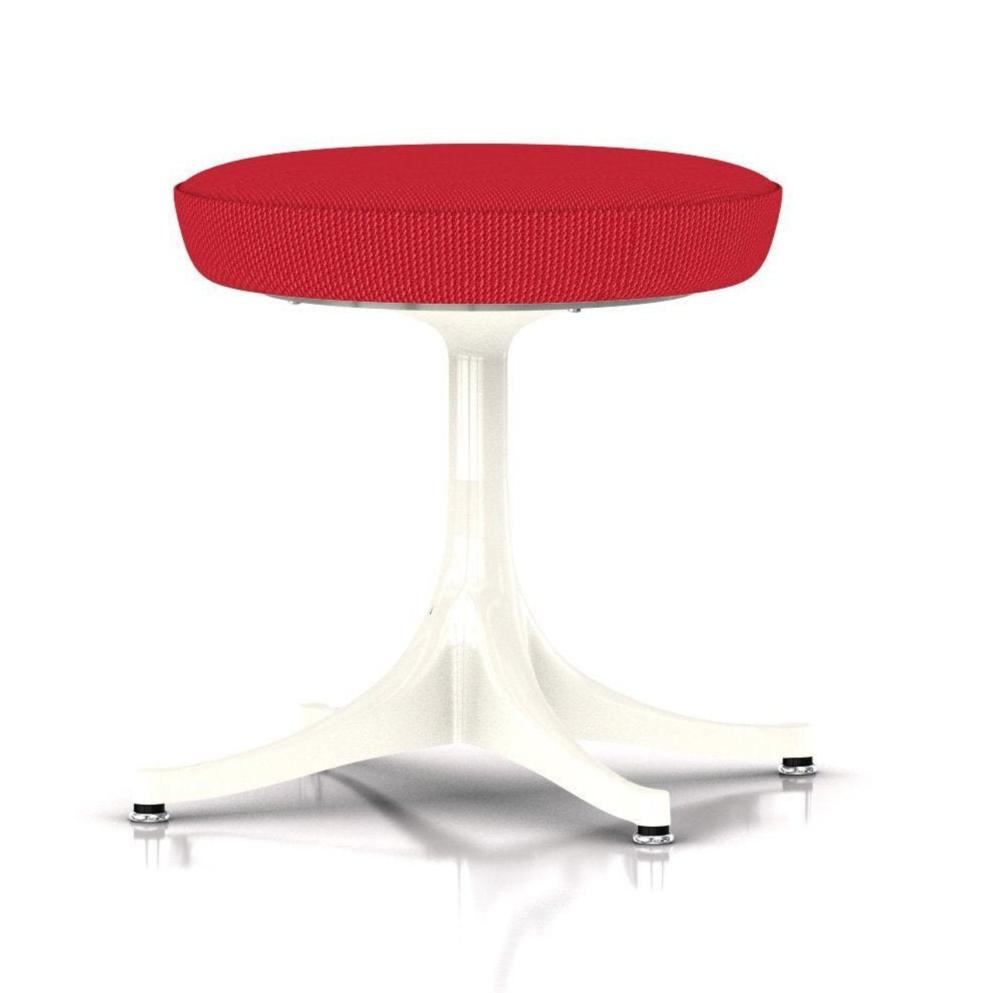 Nelson Pedestal Stool Stools herman miller White Base Finish Red Gem Fabric 