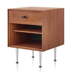 Nelson Thin Edge Bedside Table side table herman miller Black Metal Pulls Walnut Matching Finished Back