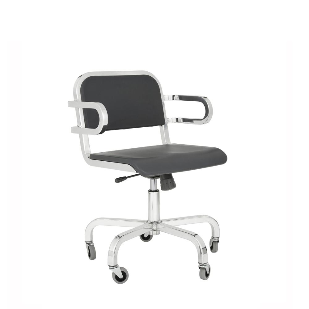 Nine-O Swivel Armchair task chair Emeco Soft Back Hand-Polished Grey
