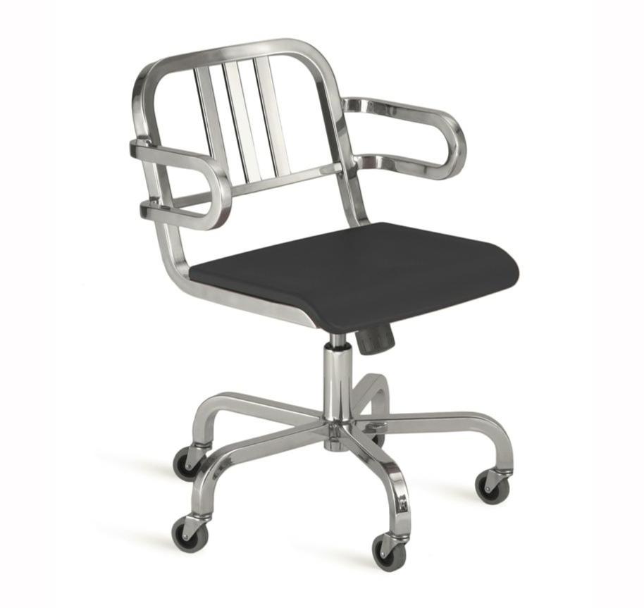 Nine-O Swivel Armchair task chair Emeco 3 Bar Back Hand-Brushed Grey