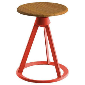 Piton Outdoor Fixed-Height Stool Outdoors Knoll Teak Red Coral 