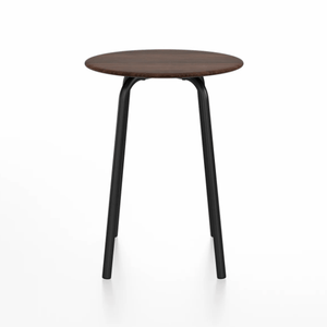 Emeco Parrish Cafe Table - Round Top Dining Tables Emeco Table Top 24" Black Powder Coated Aluminum Walnut Wood