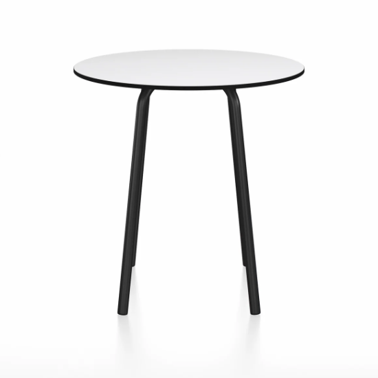 Emeco Parrish Cafe Table - Round Top Dining Tables Emeco Table Top 30" Black Powder Coated Aluminum White HPL