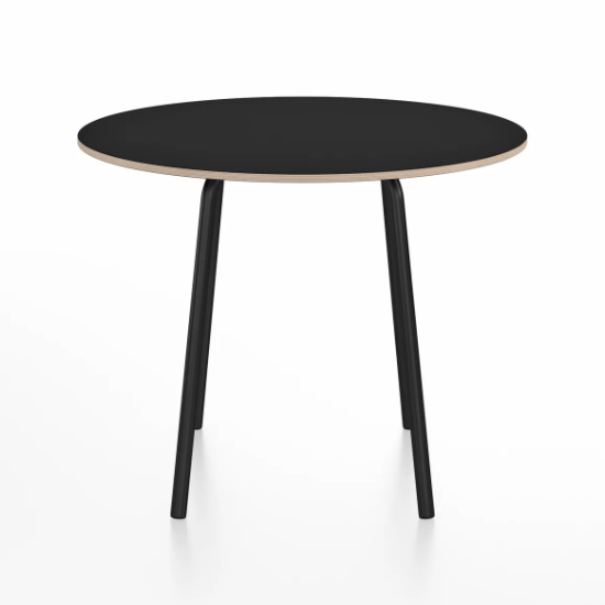 Emeco Parrish Cafe Table - Round Top Dining Tables Emeco Table Top 36" Black Powder Coated Aluminum Black Laminate Plywood