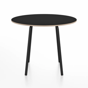 Emeco Parrish Cafe Table - Round Top Dining Tables Emeco Table Top 36" Black Powder Coated Aluminum Black Laminate Plywood