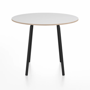 Emeco Parrish Cafe Table - Round Top Dining Tables Emeco Table Top 36" Black Powder Coated Aluminum White Laminate Plywood