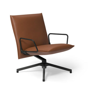 Pilot by Knoll™ - Low Back Lounge Chair with Loop Arms lounge chair Knoll Dark Grey Painted Prairie leather - Lantern 