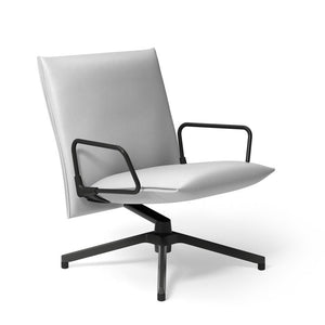 Pilot by Knoll™ - Low Back Lounge Chair with Loop Arms lounge chair Knoll Dark Grey Painted Volo leather - White 