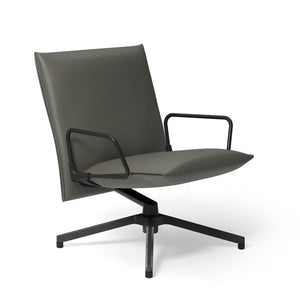 Pilot by Knoll™ - Low Back Lounge Chair with Loop Arms lounge chair Knoll Dark Grey Painted Prairie leather - Sterling 