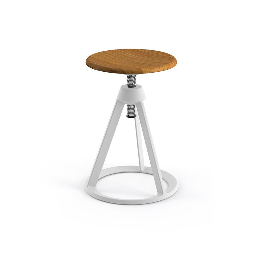 Piton Adjustable-Height Stool Stools Knoll Teak White 