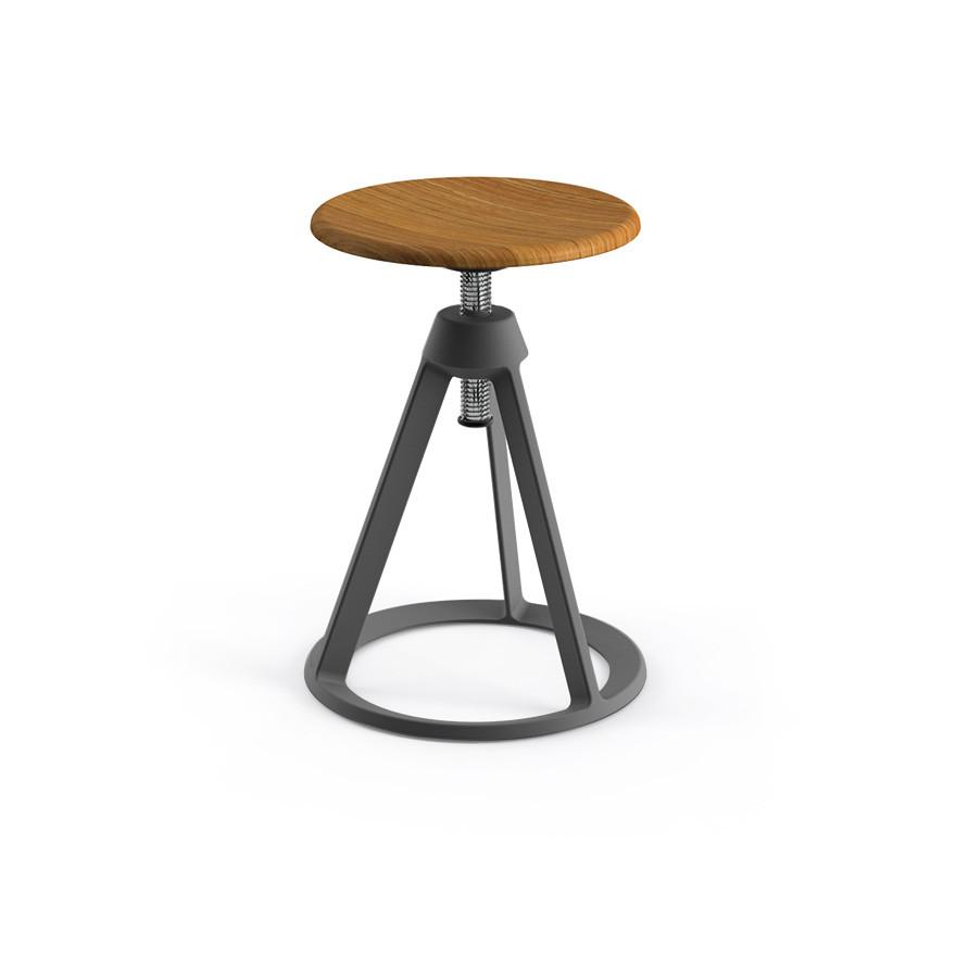 Piton Adjustable-Height Stool Stools Knoll Teak Medium Metallic Grey 