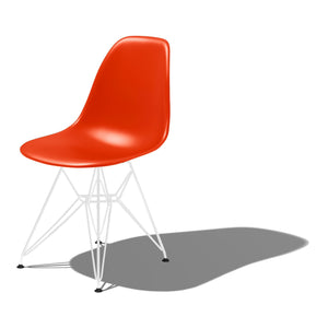 Eames Molded Plastic Side Chair-Wire Base / DSR Side/Dining herman miller White Base Frame Finish Red Orange Seat and Back Standard Glide