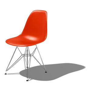 Eames Molded Plastic Side Chair-Wire Base / DSR Side/Dining herman miller Trivalent Chrome Base Frame Finish + $50.00 Red Orange Seat and Back Standard Glide
