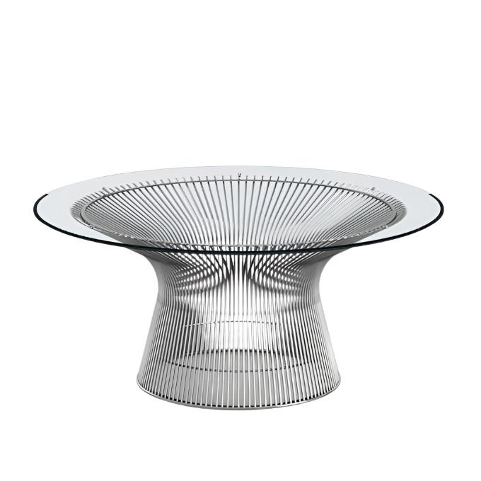 Platner 36&quot; Coffee Table Coffee Tables Knoll Polished Nickel Clear Glass 