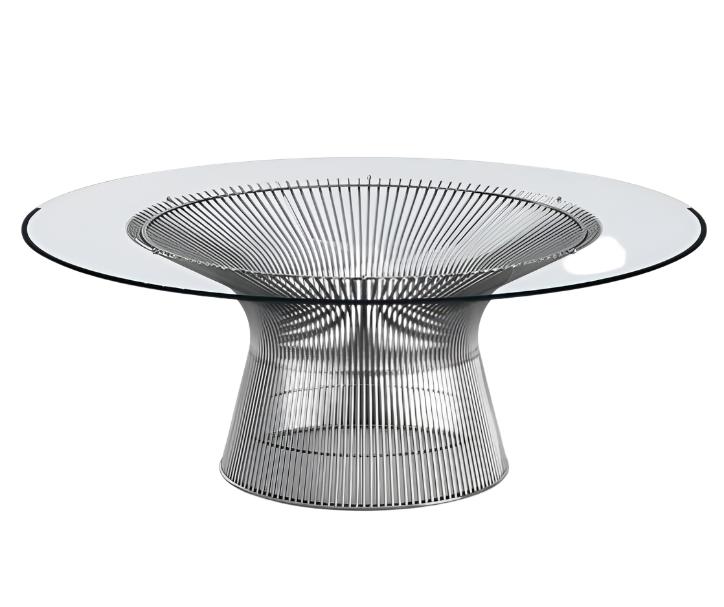 Platner 42&quot; Coffee Table Coffee Tables Knoll Polished Nickel Clear Glass 