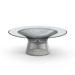 Platner 42" Coffee Table Coffee Tables Knoll Polished Nickel Clear Glass 