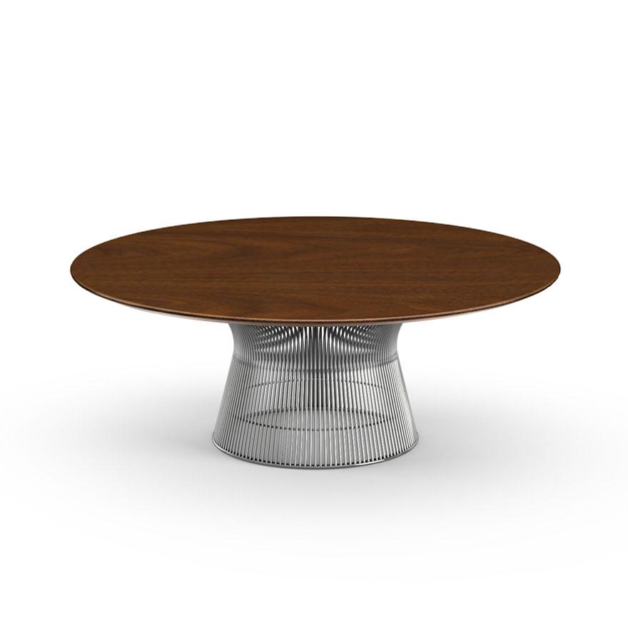 Platner 42" Coffee Table Coffee Tables Knoll Polished Nickel Light Walnut 