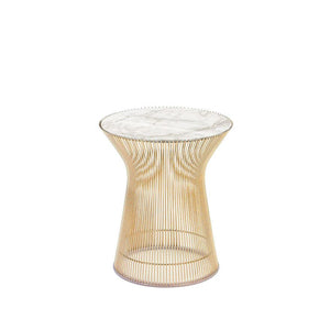 Platner Side Table - Gold side/end table Knoll 18K Gold plated Calacatta marble, Shiny finish 