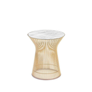 Platner Side Table - Gold side/end table Knoll 18K Gold plated Carrara marble, Shiny finish 