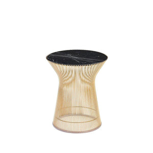 Platner Side Table - Gold side/end table Knoll 18K Gold plated Nero Marquina marble, Shiny finish 