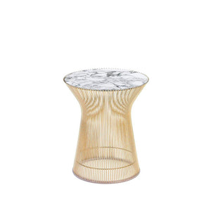 Platner Side Table - Gold side/end table Knoll 18K Gold plated Arabescato marble, Satin finish 