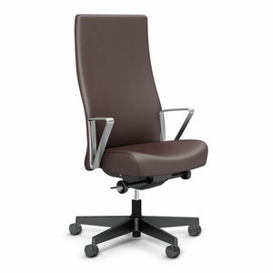 Remix High Back Chair task chair Knoll Aluminum Loop Plastic Volo Leather - Coffee Bean