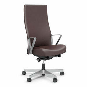 Remix High Back Chair task chair Knoll Aluminum Loop Polished Aluminum Volo Leather - Coffee Bean
