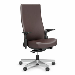 Remix High Back Chair task chair Knoll Height Adjustable Polished Aluminum Volo Leather - Coffee Bean