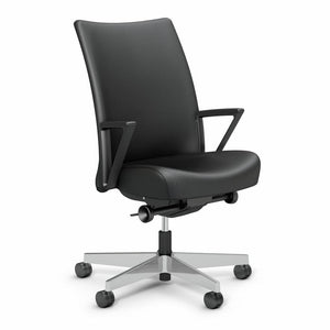 Remix Work Chair task chair Knoll Plastic Loop Polished Aluminum Volo Leather - Black