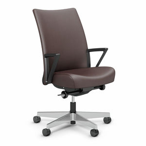 Remix Work Chair task chair Knoll Plastic Loop Polished Aluminum Volo Leather - Coffee Bean