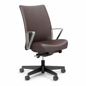 Remix Work Chair task chair Knoll Aluminum Loop Plastic Volo Leather - Coffee Bean