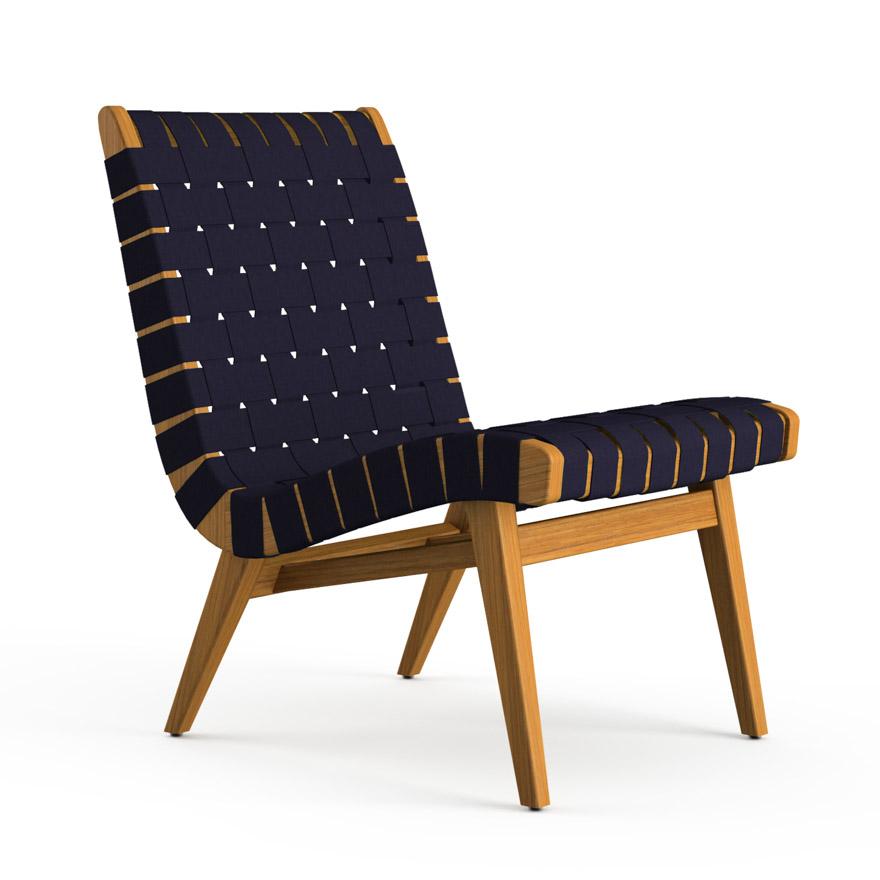 Risom Outdoor Lounge Chair Outdoors Knoll Navy Sunbrella Webbing 