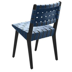 Risom Side Chair with Webbed Back Side/Dining Knoll Ebonized Maple Steel Blue Cotton Webbing 