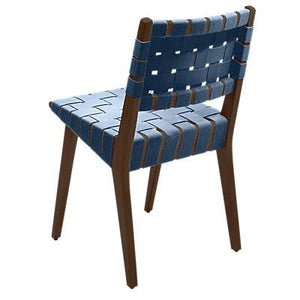 Risom Side Chair with Webbed Back Side/Dining Knoll Light Walnut Steel Blue Cotton Webbing 
