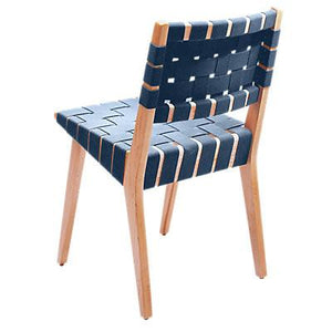 Risom Side Chair with Webbed Back Side/Dining Knoll Maple Steel Blue Cotton Webbing 