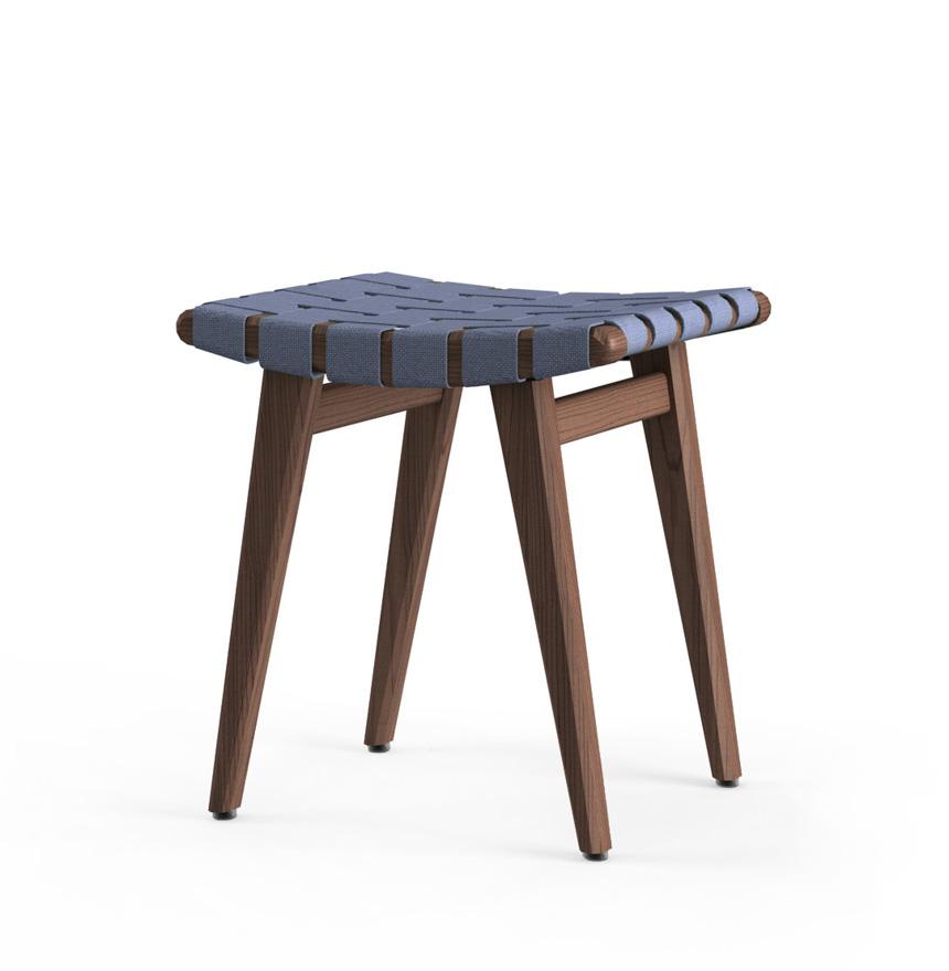 Risom Stool Stools Knoll Light Walnut +$22.00 Steel Blue Cotton 