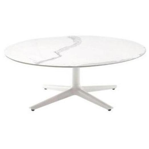 Multiplo Low Table Tables Kartell Round Rounded Stoneware Top with Marble Finish White