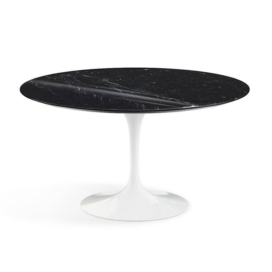 Saarinen 54&quot; Round Dining Table Dining Tables Knoll White Nero Marquina marble, Shiny finish 