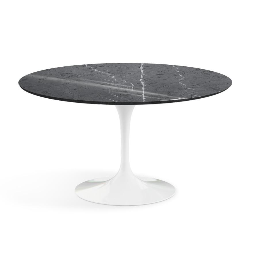 Saarinen 54&quot; Round Dining Table Dining Tables Knoll White Grigio Marquina marble, Shiny finish 