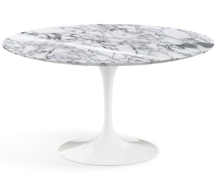 Saarinen 54&quot; Round Dining Table Dining Tables Knoll White Arabescato marble, Shiny finish 