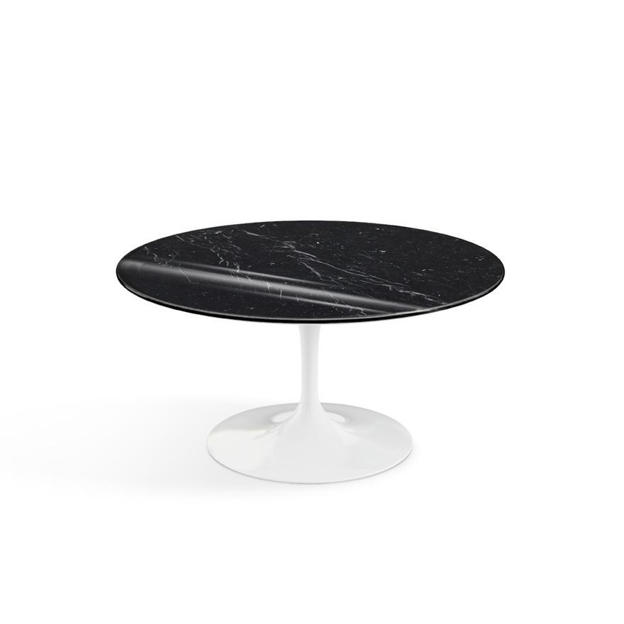 Saarinen Coffee Table - 35&quot; Round Coffee Tables Knoll White Nero Marquina marble, Shiny finish 